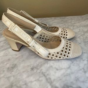 DIOR Toile de Jouy J'adior Cannage Women Beige Canvas Pumps Slingbacks Sandal 41